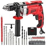 TEENO Elektrische Schlagbohrmaschine 0–3000 U/min, kabelgebundene Schnur Schlagbohrer 910 W mit 38 Zubehör, Bohrfutter 13 mm, Variabler Geschwindigkeitsknopf, Ziegel, Holz, Stahl, KUNSTSTOFFBOX