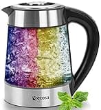 Glas Wasserkocher 1,7 Liter | 2200 Watt | Edelstahl mit Temperaturwahl | Teekocher | 100% BPA FREI | Warmhaltefunktion | LED Beleuchtung im Farbwechsel | Temperatureinstellung (40°C-100°C)