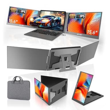 MT-VIKI 15.6’’ Laptop Bildschirm Erweiterung 2 Monitor FHD 1080P IPS Tragbarer Laptop Screen Extender für 11’’-16’’ Laptops Kompatibel mit Mac/Android/Win unterstützt 360°Drehung 1 Handtasche