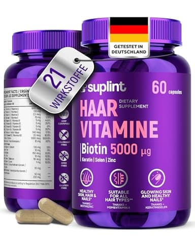 Haar Vitamine mit Biotin Hochdosiert 5000 mcg - Haarvitamine Haarausfall mit Zink Selen, Keratin, Vitamin A C D E B12 für Haare, Haut, Nägel - Haarwachstums und Stärkungs Komplex (1 Pack)