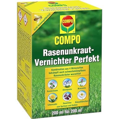 COMPO Rasen Unkrautvernichter Perfekt, Vernichtung von schwerbekämpfbaren Unkräutern, Konzentrat, 200 ml (200²)