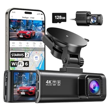 REDTIGER Dashcam Auto Vorne Hinten 4K/2,5K mit STARVIS 2, Dash Cam Auto Kamera 3,18" IPS-Bildschirm, kostenlose 128-GB-Karte,5.8GHz WiFi, GPS, 170°Weitwinkel WDR, Unterstützt 512 GB Max(F7NP)