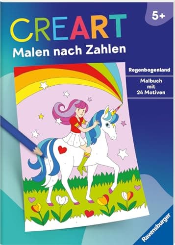 Ravensburger CreArt Malen nach Zahlen ab 5: Regenbogenland, Malbuch, 24 Motive