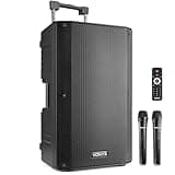 VONYX VSA700 Partybox Bluetooth Lautsprecher Groß 1000W, 8 Std Akku, Mobile PA Anlage Komplettset mit 2 UHF Hand Mikrofonen und Fernbedienung - Mobile Musikbox Groß, USB, SD, MP3, Schwarz