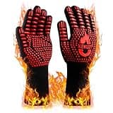 Grillhandschuhe, Grillhandschuhe Hitzebeständig bis 800°C, Feuerfeste Handschuhe, Ofenhandschuhe, Topfhandschuhe, mit Anti-Rutsch Silikon, Waschbare, 34cm, für Küche Grill BBQ Backen (L/XL Rot)
