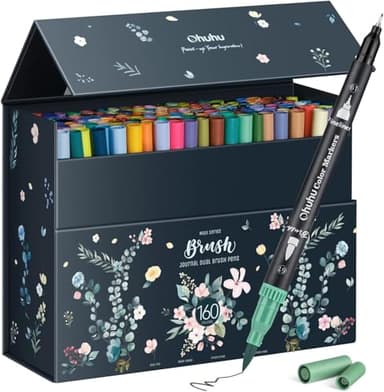 Ohuhu 160 Farben Filzstifte – Dual Brush Pen Set mit Doppelspitze (Pinsel & Fineliner), wasserbasierte Stifte für Erwachsene – Ideal für Bullet Journal, Kalligraphie Mandala, Maui Serie
