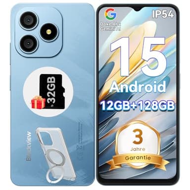 Blackview Wave 9C Handy Ohne Vertrag, Android 15 Phone, 12GB+128GB/2TB TF, 6.56", 5000mAh Smartphone Ohne Vertrag Günstig, IP54, 13MP+8MP, Fingerabdruck/GPS/OTG/Ring-Halter Handyhülle