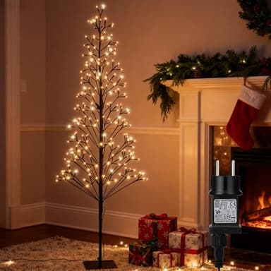 1.5M im Freien künstlichen Baum enthält 27 LED Warmweiße Blinkende Glühbirne - 216 LED Pre lit Weihnachtsdekoration Baum Lichter mit Timer (Geradlinige Leuchte)