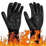 Flintronic Grillhandschuhe Hitzebeständig mit 800°C, Feuerfeste Handschuhe, Backhandschuhe, Kochhandschuhe, Ofenhandschuhe, für Backen, Küche & Grillen - Schwarz