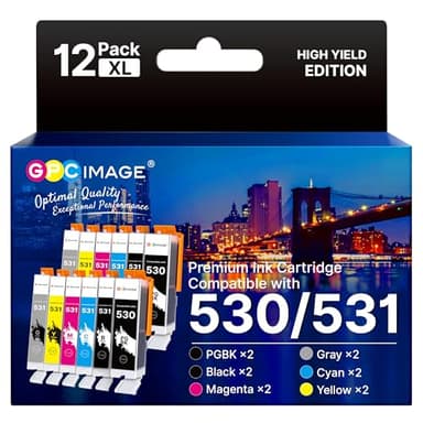 GPC IMAGE 530 531 XXL Tintenpatronen Kompatible für Canon PGI 530 CLI 531 Druckerpatronen für Canon Pixma TS8750 Patronen TS8751 TS8550 TS8551 Drucker (12er-Pack)