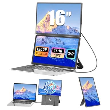 Portable Monitor, 16 " FHD 1200P Laptop Screen Extender, nach oben und unten verstellbar und 360 ° drehbar abnehmbarer Ständer, Travel Monitor für Laptop, tragbare Bildschirm für Windows / PC / Mac