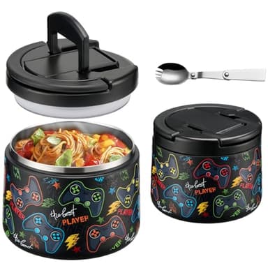 Itslife Thermobehälter für Essen 420ml, Warmhaltebehälter Essen Edelstahl mit Deckel und Löffel, Thermo Lunchbox Kinder Auslaufsicher, Essensbehälter für Picknick, Schulen und Büros, Spielfeld
