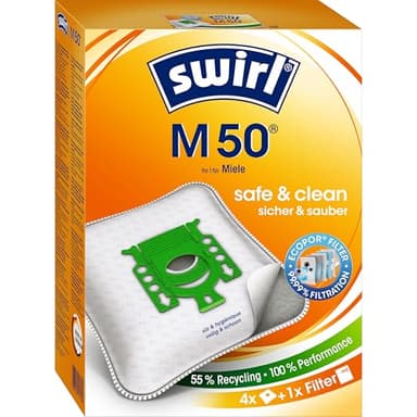 Swirl M 50 EcoPor Staubsaugerbeutel (4 Beutel), reißfeste Staubbeutel für einige Miele Staubsauger, 99,9% Filterung von Hausstaub & allergenem Feinstaub