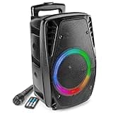 Fenton FT8LED MK2 - Partybox Bluetooth Lautsprecher, 300 Watt Party Lautsprecher mit LED, Trolley, Akku, Karaoke Machine, Mobile PA Anlage mit Mikrofon, MP3, USB, 8 Zoll LED Woofer, Fernbedienung