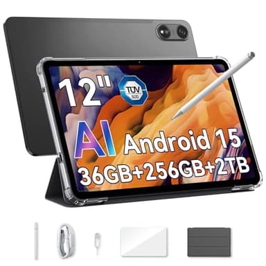 OSCAL AI Tablet 12 Zoll Android 15 Pad 100, 120 Hz Tablets, 36GB + 256GB (2TB TF), Dual SIM + 5GWiFi Tablets mit Stift, Octa-Core Gaming Tablet, 9000 mAh Akuu/Face ID/GPS/Widevine L1/Hülle（2025）