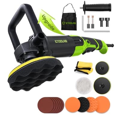 ETOOLAB Upgrade Auto Poliermaschine [2025 Verbessert] 1300W, 7 Variable Geschwindigkeit, 22 tlg, Poliermaschine Set mit 152/178mm Polierpad, für Auto Boot KFZ