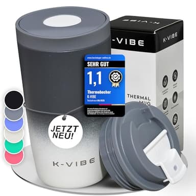 Thermobecher 350ml auslaufsicher - Thermo-Kaffee-Becher mit Quick-Press Deckel | rutschfester Boden, BPA-freier Isolierbecher Coffee-Cup to Go | Kaffeebecher für Büro, Auto, Uni & Alltag | K-VIBE
