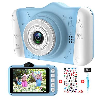 ITSHINY Kinderkamera - Digitalkamera mit 3,5-Zoll-Großbildschirm, 1080P HD 12MP, 32GB SD-Karte, USB wiederaufladbar, Selfie, für 3-10 Jahre, Blau