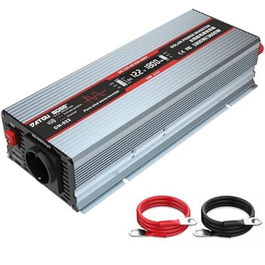 DATOUBOSS Wechselrichter 12V auf 230V Reiner Sinus Spannungswandler 1800W Inverter, Spitzenleistung 3600W mit EU Steckdosen, USB-Anschlüsse Und LED-Anzeige Für Haushaltsgeräte KFZ Wohnwagen LKW,Grau