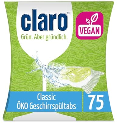 claro Classic Öko Geschirrspül-Tabs - 75 Spülmaschinen-Tabs - phosphatfrei, umweltfreundlich & vegan - wasserlösliche Folie