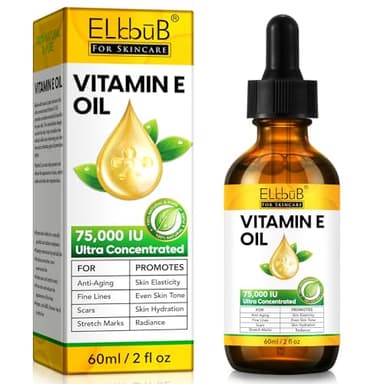 Vitamin E Öl 75000 IE - Reines Bio Vitamin E Öl für Haut, Gesicht & Körper - Straffende Pflege gegen Narben, Falten & Feine Linien