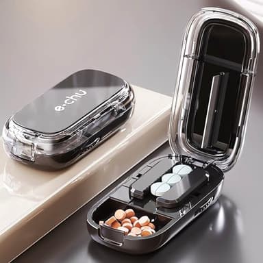 Ptyism Tablettenteiler für Mehrfachpillen(Schwarz mit Pinsel) Pill Cutter丨Pillenschneider,Tabletten Teiler für Große und Kleine Tabletten,Medikamententeiler mit Aufbewahrungsfach für Reise&Haustier