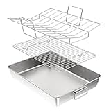 Yoassi 41cm super Große Grill- und Auflaufform mit Rost und V-Form Gitterrost, Edelstahl Rechteckig Grillschale Bräter mit Griffen für Hähnchen, Robust & Gesund & Spülmaschinenfest, 3-Pack