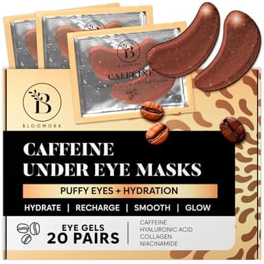 BLOOMORA Koffein Augenpads (20 Paare) - Eye Pads mit Niacinamid & Hyaluron - Augenpads Gegen Augenringe - Augenringe Entfernen - Eye Patches