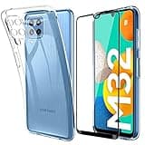 Lifeacc für Samsung Galaxy M32 Hülle & 2.5D Rand Schwarz Panzerfolie, Durchsichtige Dünn Silikon Handyhülle Kamera Schutz für Samsung M32