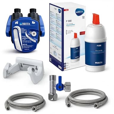 BRITA Wasserfilter Untertisch Komplettset P1000 | Mit Filterkopf, Schläuchen & Eckventil-Adapter | Schützt Kaffeemaschine & Wasserkocher vor Kalk | Für weicheres, besser schmeckendes Trinkwasser