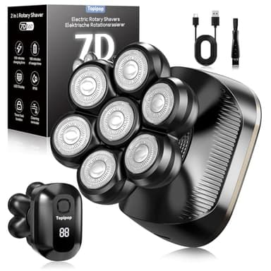 Topipop Glatzen Rasierer Herren,7D Detachable Glatzenrasierer Wasserdichte Nass und Trocken Kopfrasierer Glatze, Skull Shaver Wiederaufladbar Typ-c LED Anzeige (Schwarz)