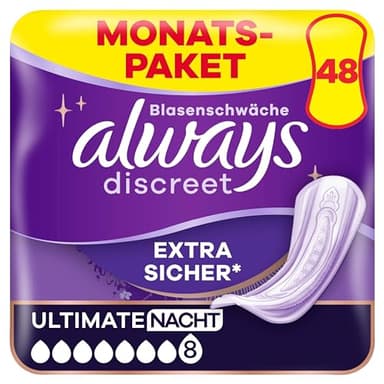 Always Discreet Inkontinenzeinlagen für Frauen Ultimate Nacht 48 Stück Extra Sicher und Diskret