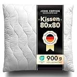 John Cotton Kopfkissen 80x80 cm – Hotel-Luxus-Stepp- Kissen für Nackenschmerzen, Verstellbares Kissen mit Reißverschluss - 900g Füllung, Bequemes Schlafkissen für Allergiker, Oeko-TEX (80 x 80)