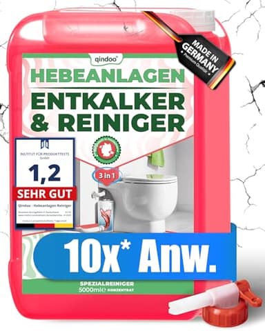 5L Reiniger Hebeanlagen Entkalker, 3 in 1 Reinigungsmittel Qindoo Entkalken Reinigen Geruch entfernen, Kanister mit Hahn (5 Liter)