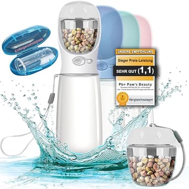 NEU 3er GESCHENKESET | Innovative 550ml Hundetrinkflasche für unterwegs | inkl. Futterbehälter & Zahnbürste | Premium Trinkflasche Hund | Trinkflasche Hunde für unterwegs | 100% DICHT