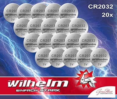 20 x Knopfzelle CR2032 Wilhelm Batterie Lithium 3V CR 2032 Industrieware…