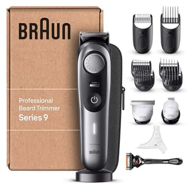 Braun Barttrimmer Series 9, Elektrischer Bartschneider Herren mit 11 Barber-Tools, Ultrascharfe ProBlade Klinge, 180 Min Akkulaufzeit, Kabelloser Bartrasierer, 40 Längen, Wasserdicht, BT9440, Chrom