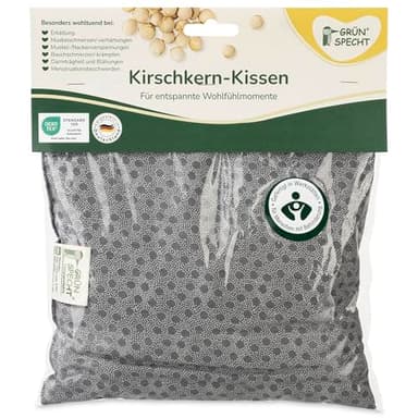 GRÜNSPECHT Kirschkern-Kissen 22x24cm, Wärmekissen für Nacken, Bauch & Rücken, Bezug aus 100% Baumwolle, für Mikrowelle & Backofen, grau (110-V4)