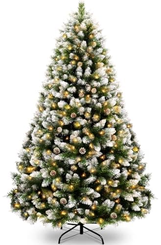 KOIUEYW 180cm Künstlicher Weihnachtsbaum mit Schnee & 300 LED, Tannenbaum mit 856 Spitzen & Metallständer, Weihnachtsbaum mit Beleuchtung für Zuhause Büro Geschäfte Weihnachten Dekoration