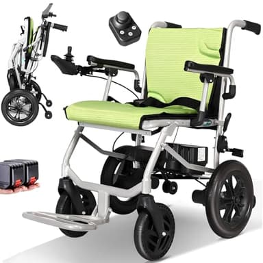 AMITD Elektrorollstuhl Faltbar Leicht 15 kg 20 km Elektrischer Rollstuhl bis 120 kg Zwei Controller Zwei Herausnehmbar Lithium Akku Aluminiumrahmen Luftfahrt-Zertifizierung, für Indoor Outdoor