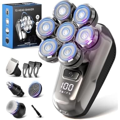 Glatzen Rasierer Herren, Upgrade-7D Kopfrasierer Glatze, Elektrischer Nass-/Trockenrasierer wasserdicht IPX7 mit Magnetische Schwebender Kopf & LED-Anzeige, Bart Nasenhaar Trimmer Pflege Kit