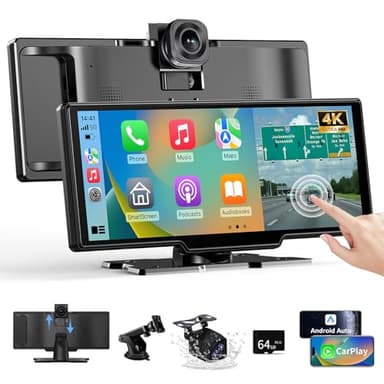 Alpinetech 10,26 Zoll Carplay Display & Android Auto Display, Car Play mit 4K Dashcam 1080P Rückfahrkamera IPS Touchscreen Bluetooth Mirror Link FM AUX Siri Assistant 64G TF