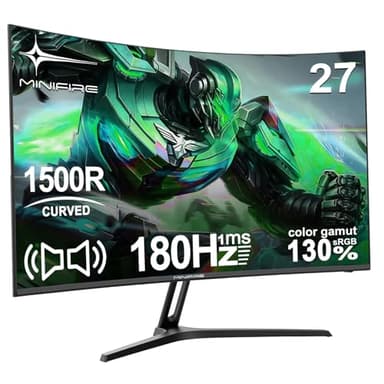 Minifire 27 Zoll Curved Gaming Monitor | 1500R Krümmung, 180Hz 1ms, 130% sRGB FHD 1080P, Lautsprecher, Eye Care, HDMI/DP, VESA Kompatibel（MFG27C1）