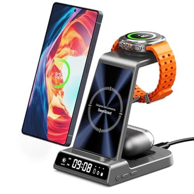 Induktive Ladestation für Samsung, 2025 Upgrade Kabelloses Ladegerät 3 in 1 für Galaxy Watch 8/Ultra/7/6/5, Wireless Charger für Samsung S25 Ultra/S24/S23/S22/Note/Z Fold 6/Z Flip 7/Galaxy Buds 3/Pro