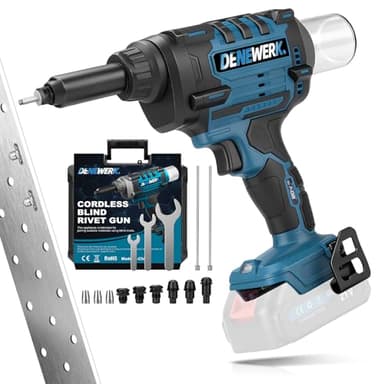 Akku Nietzange, 10,000N Nietpistole Bürstenlose für Makita 18V Akku, Automatischer Elektrische Popnietenzange für 2.4-4.8mm Stahl-Blindnieten & 2.4-6mm Aluminium-Blindnieten, 25mm Hublänge (ohne Akku)