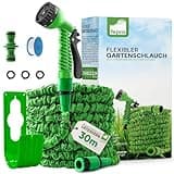 Fepro® Flexibler Gartenschlauch mit 7 Funktion 30m basic, Wasserschlauch flexibel mit 3-Fach Latexkern inkl. Adapter für 1/2' 3/4' Zoll und Wandhalterung, dehnbarer flexiSchlauch