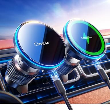 Cleviton 15W für Magsafe Autohalterung mit Ladefunktion, 1,91 kg - Starke Magnetkraft, Qi Kabelloses Handyhalterung, Lüftung, für iPhone 17/16/15/14/13/12 Serien, 7.Gen Haken, Mattschwarz