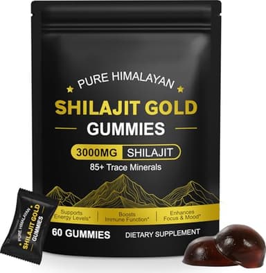 Shilajit-Gummibärchen für Männer und Frauen, natürliche Himalaya-Gold-Shilajit-Gummibärchen, Energieschub und Stärkung Vitalität – glutenfrei, 60 Gummies