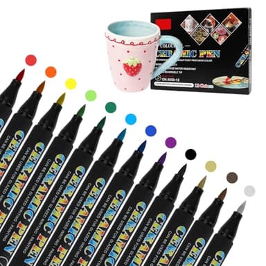 NIRJIK Porzellanstifte Spülmaschinenfest 12 Farben, Vielseitiger Keramik Stifte für Glas, Porzellan, Holz, Stein, Keramik Stifte Spülmaschinen Fest für Basteln, Heimwerken, künstlerisches Zeichnen