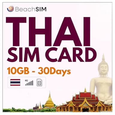 BeachSIM Thailand SIM Karte 30 Tage. 10 GB mit 4G/5G-Netz. Einfaches Aufladen. Schnelle Aktivierung. Funktioniert auf iOS- und Android-Geräten. Nur Daten.